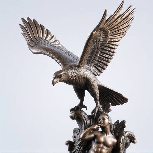Detailed bronze sculpture of a soaring eagle.